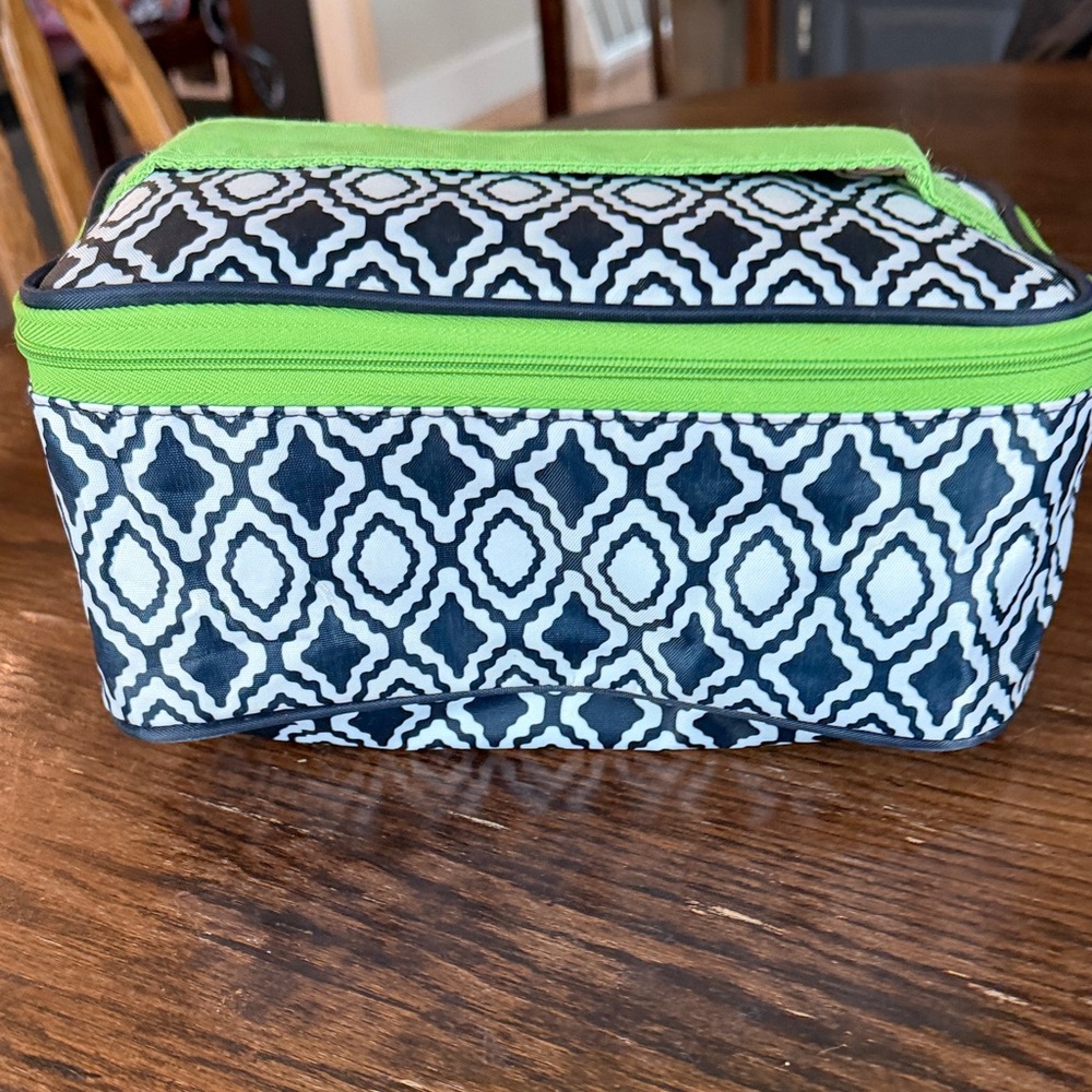 Thirty-One Patterned Travel Toiletry Bag with Lime Green Trim